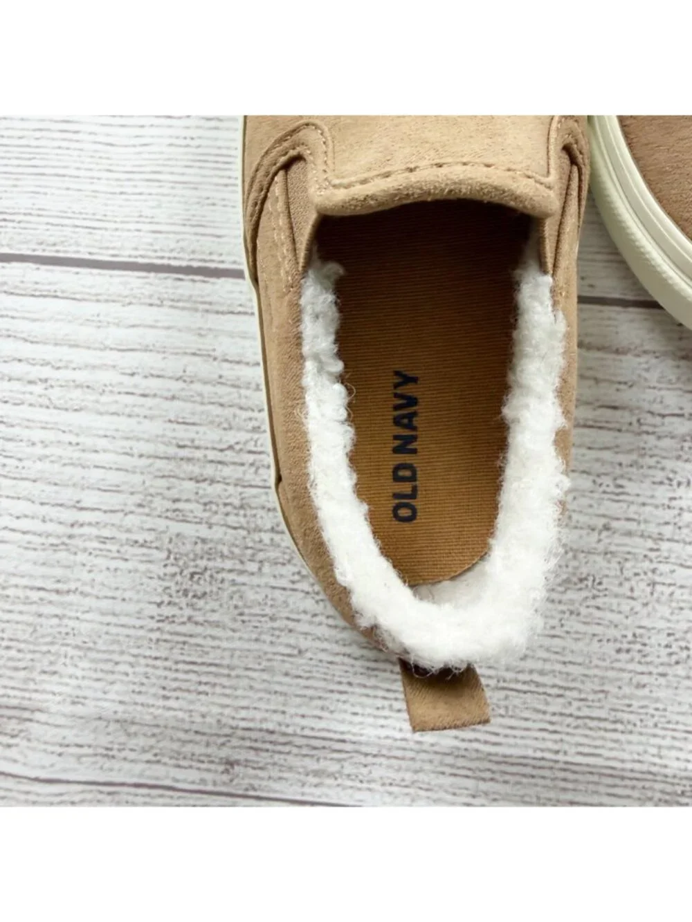 Old Navy Toddler Slip On Faux Suede Shoes Sherpa Lining Tan 6 - Picture 5 of 5